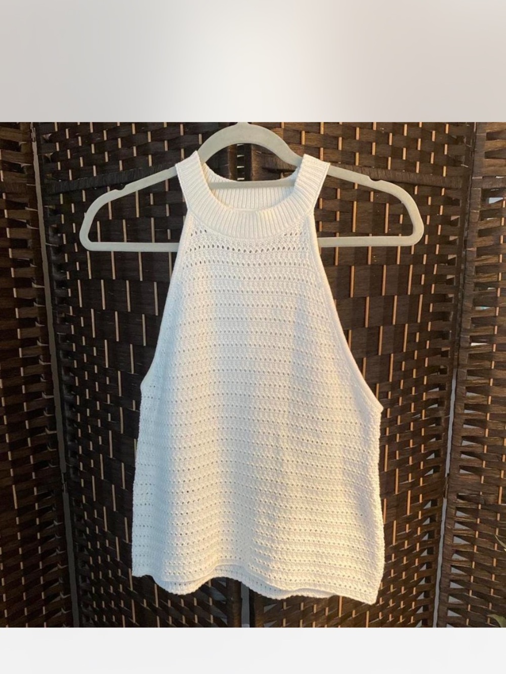 MNG Women's White Crochet Halter Tank Top 100% Cotton Size Large